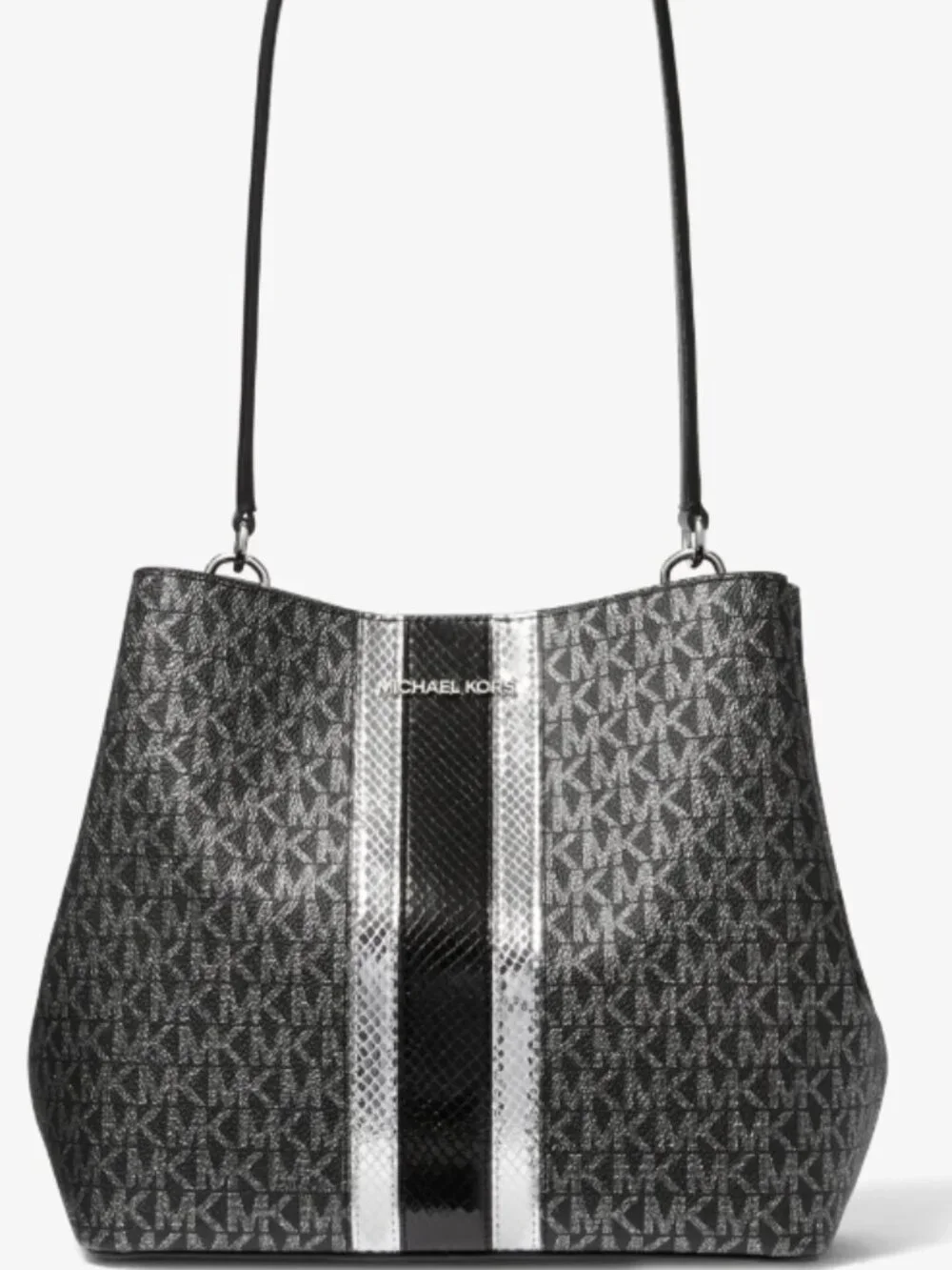 Michael Kors Black and Silver Monogram Shoulder Bag
